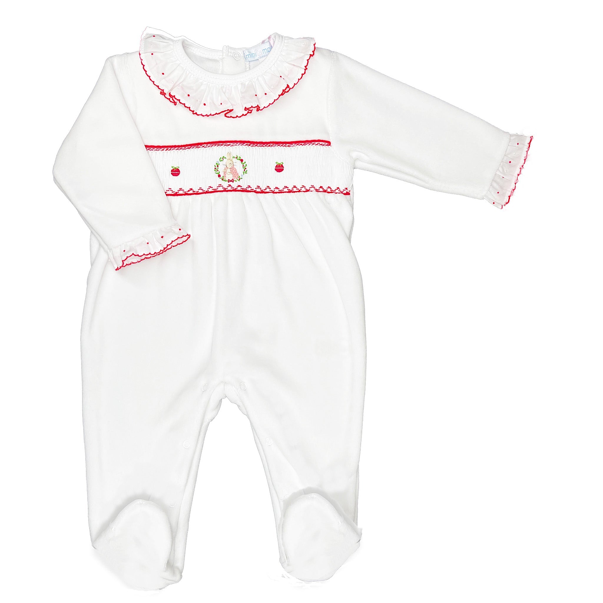 Flopsy Festive Bunny Smocked Footie - Velour
