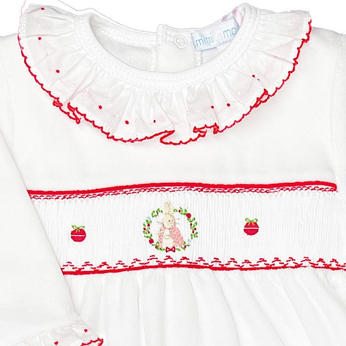 Flopsy Festive Bunny Smocked Footie - Velour