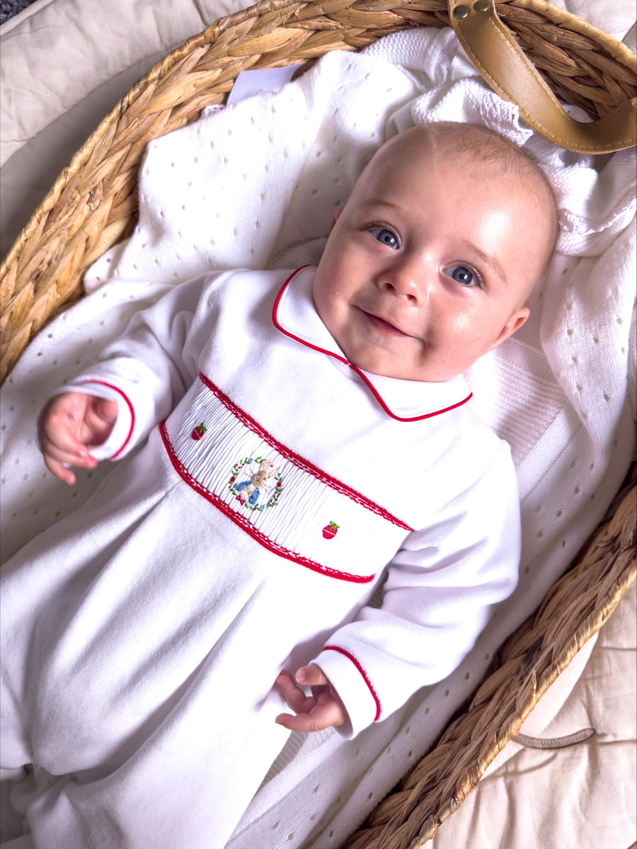 Peter Rabbit Festive Smocked Footie- Velour