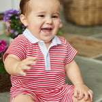 Peter Pan Polo Romper - Red Stripe