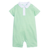 Peter Pan Polo Romper - Green Stripe