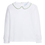 Little English white peter pan shirt with watercress green piping for boys