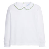 Little English white peter pan shirt with watercress green piping for boys