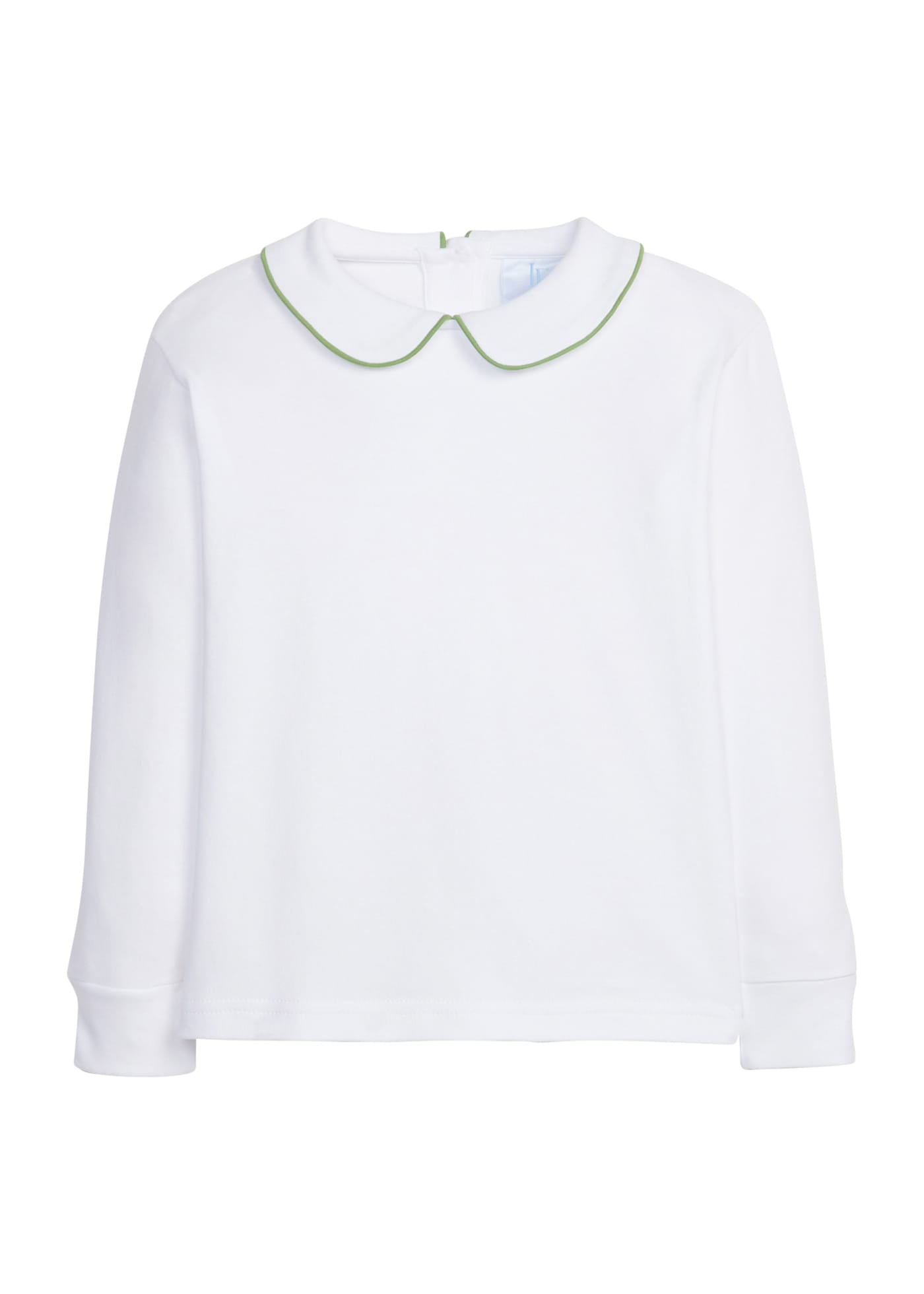 Little English white peter pan shirt with watercress green piping for boys