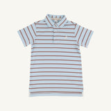 Prim and Proper Polo - Buckhead Blue, Palmetto Pearl, & Gray Bay Brown Stripe with Palmetto Pearl Stork