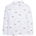 Little English printed turtleneck with multicolored fish for boys