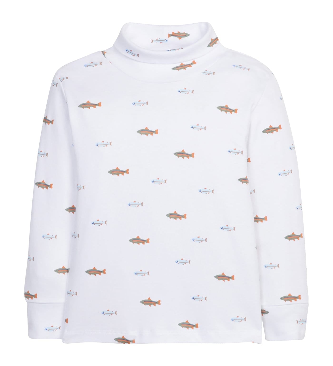 Little English printed turtleneck with multicolored fish for boys