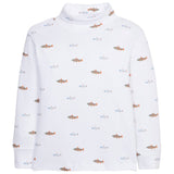 Little English printed turtleneck with multicolored fish for boys