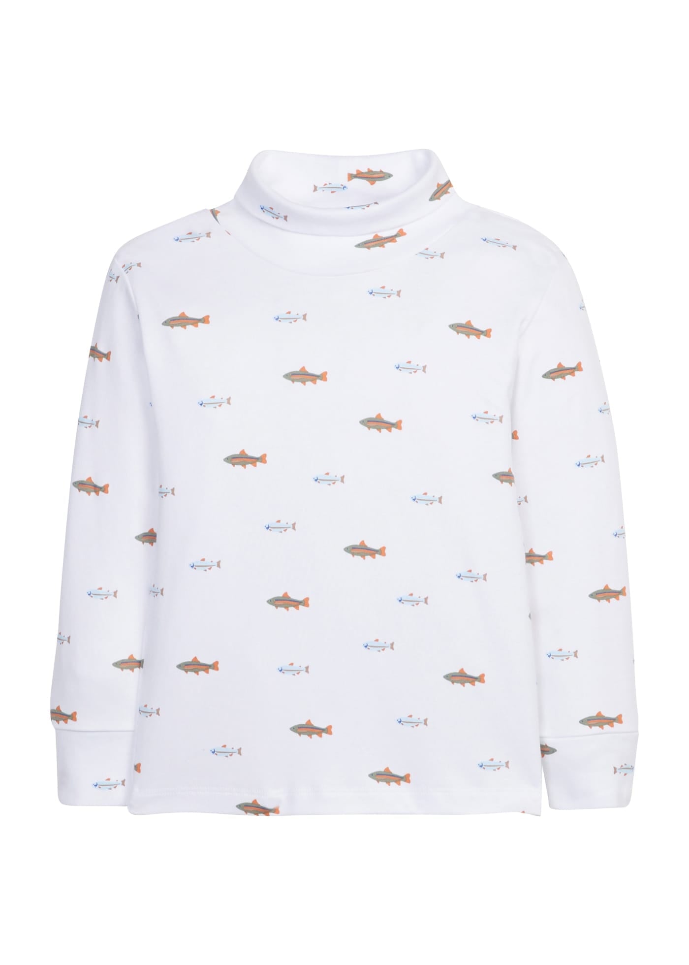 Little English printed turtleneck with multicolored fish for boys