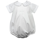 The Proper Peony White Cross boy bubble with french-knot cross embroidery