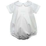 The Proper Peony White Cross boy bubble with french-knot cross embroidery