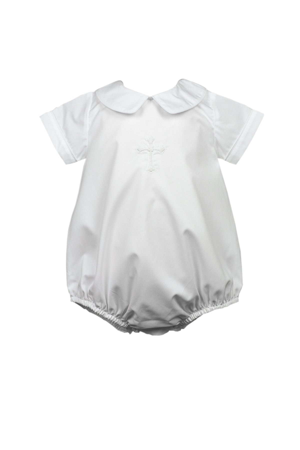 The Proper Peony White Cross boy bubble with french-knot cross embroidery