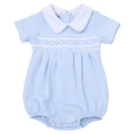 Hazel and Hudson Smocked Collared Bubble - Blue