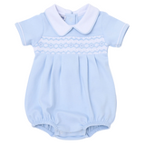 Hazel and Hudson Smocked Collared Bubble - Blue