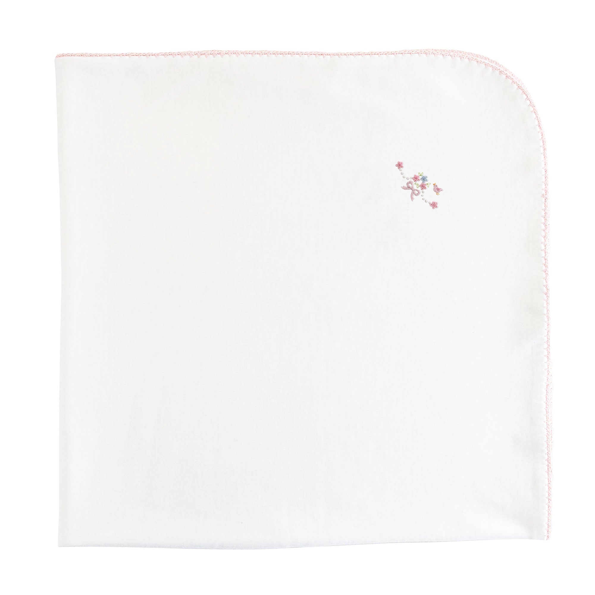 Baby Club Chic sweet bows embroidered pima receiving blanket with crochet trim in pink
