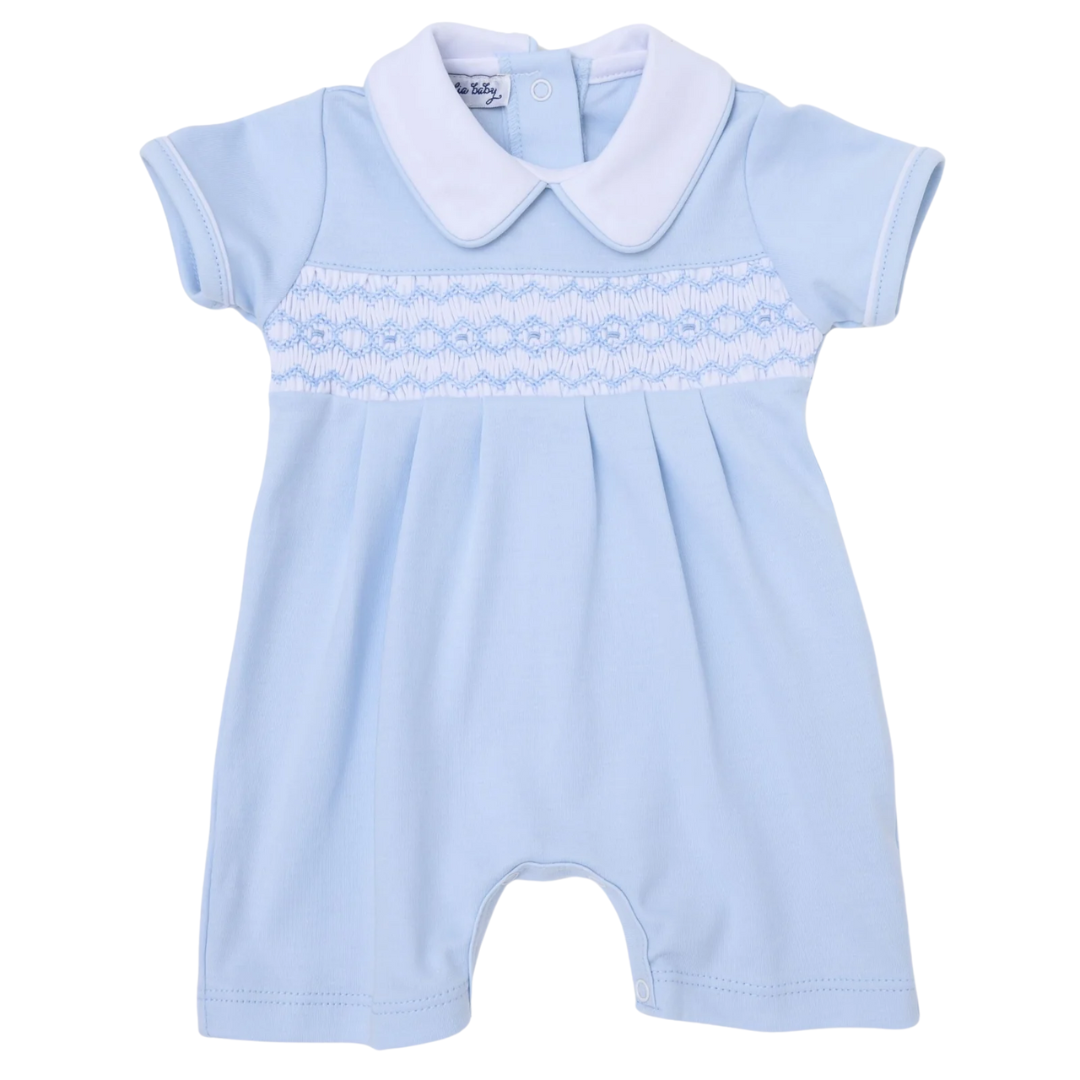 Hazel and Hudson Smocked Collared Playsuit Short Sleeve - Blue (Copy)