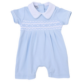 Hazel and Hudson Smocked Collared Playsuit Short Sleeve - Blue (Copy)