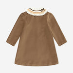 Velvet Dress with Smocked Collar - Gold