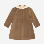 Velvet Dress with Smocked Collar - Gold