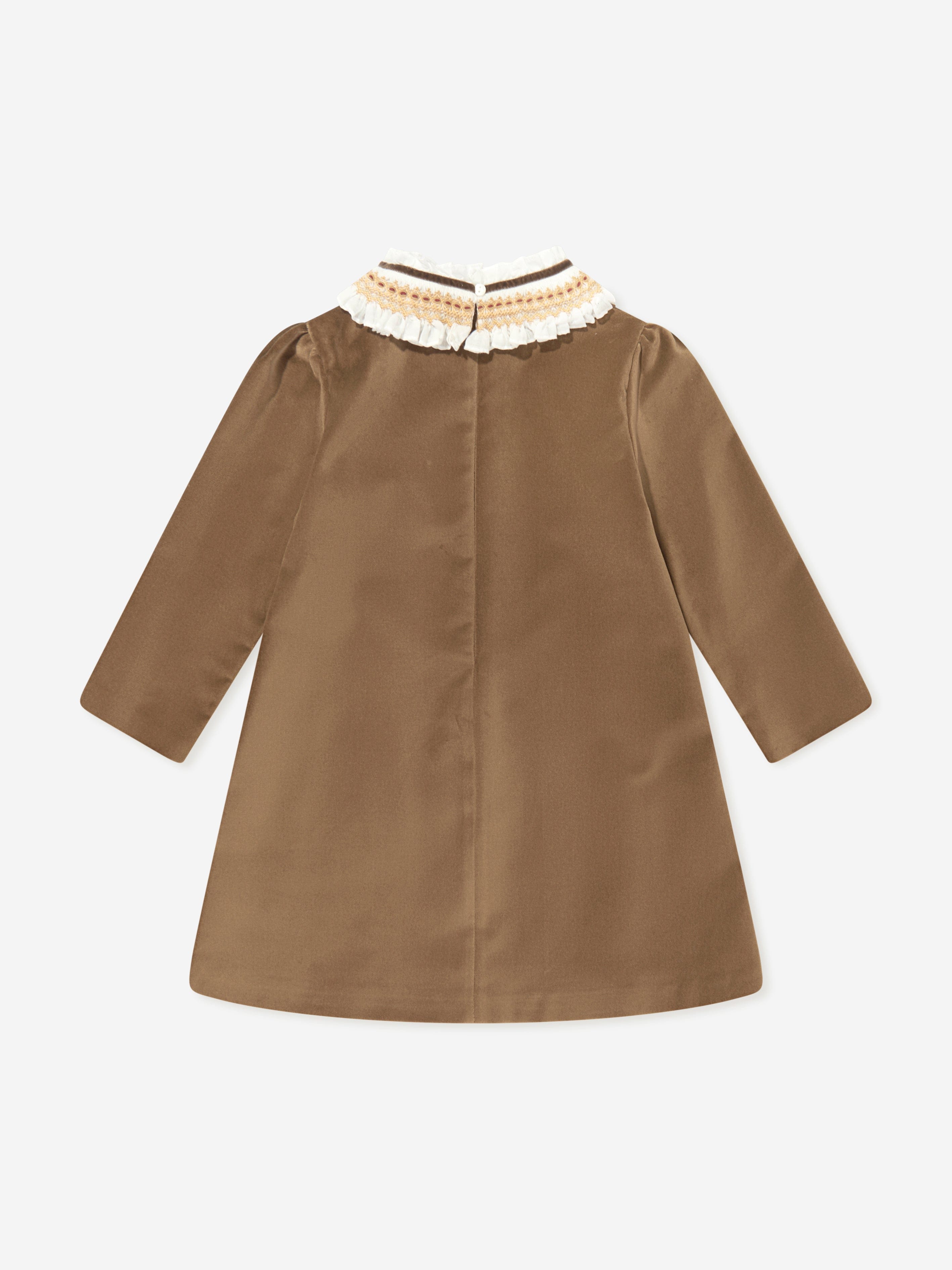 Velvet Dress with Smocked Collar - Gold