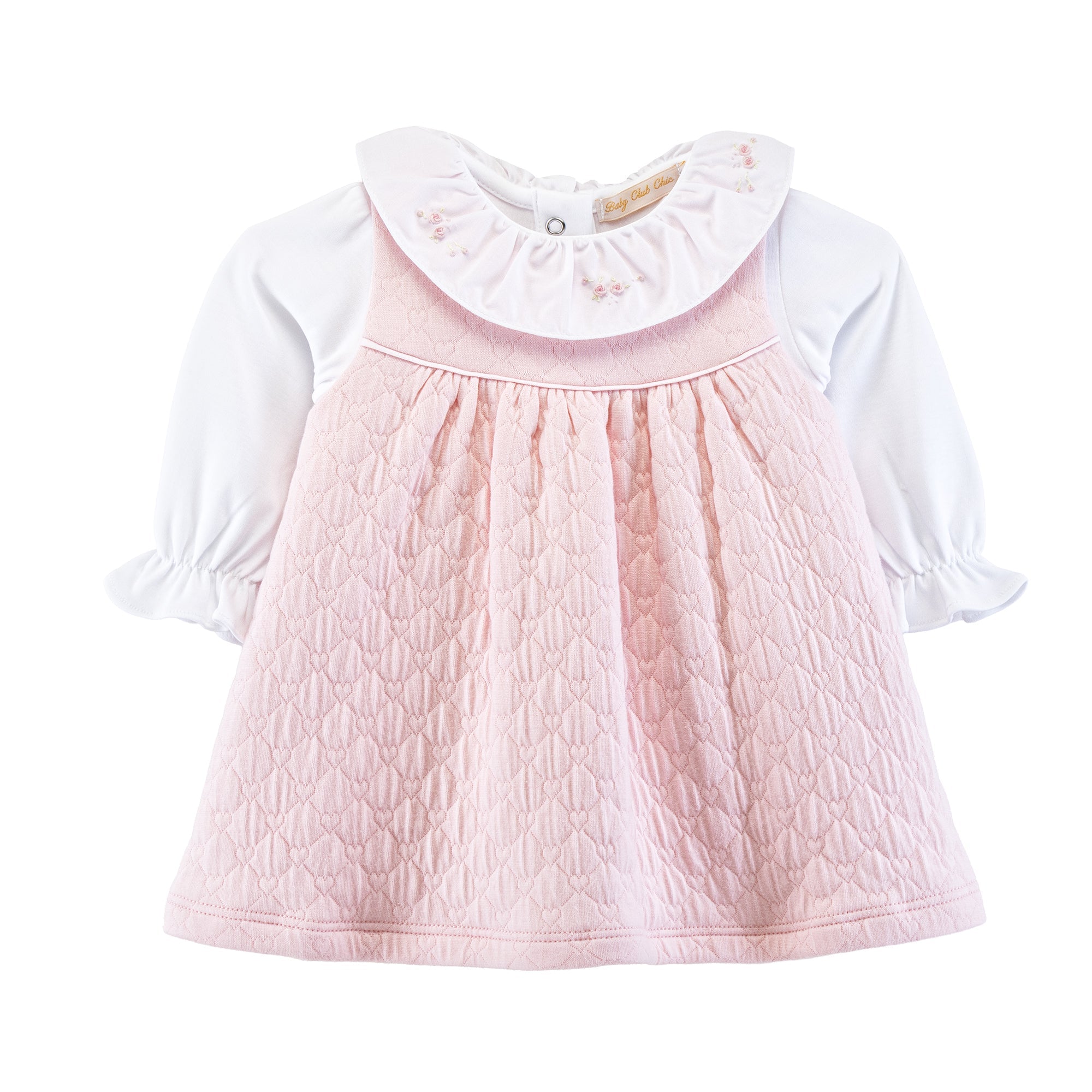 Baby Club Chic delicate roses pima jacquard jumper and embroidered ruffle collar body set in pink