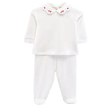 Baby Club Chic pretty bows and roses pima jacquard top and pant set in white