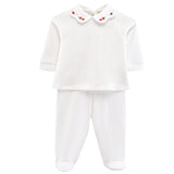 Baby Club Chic pretty bows and roses pima jacquard top and pant set in white