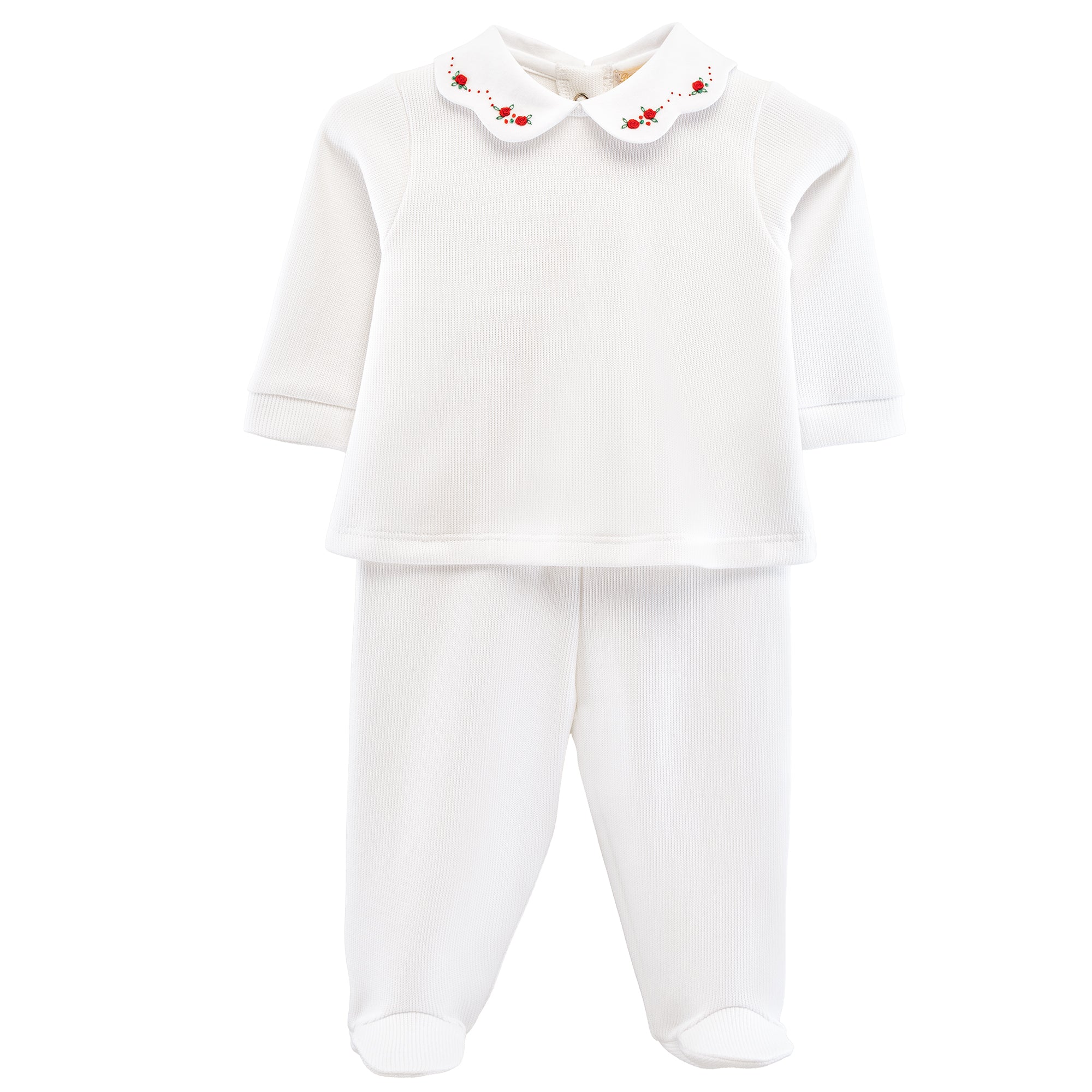 Baby Club Chic pretty bows and roses pima jacquard top and pant set in white