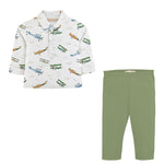 Baby Club Chic airplanes printed pima long sleeve collared tee and pants set