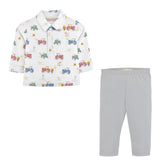 Baby Club Chic tractor time printed pima long sleeve collared tee and pants set