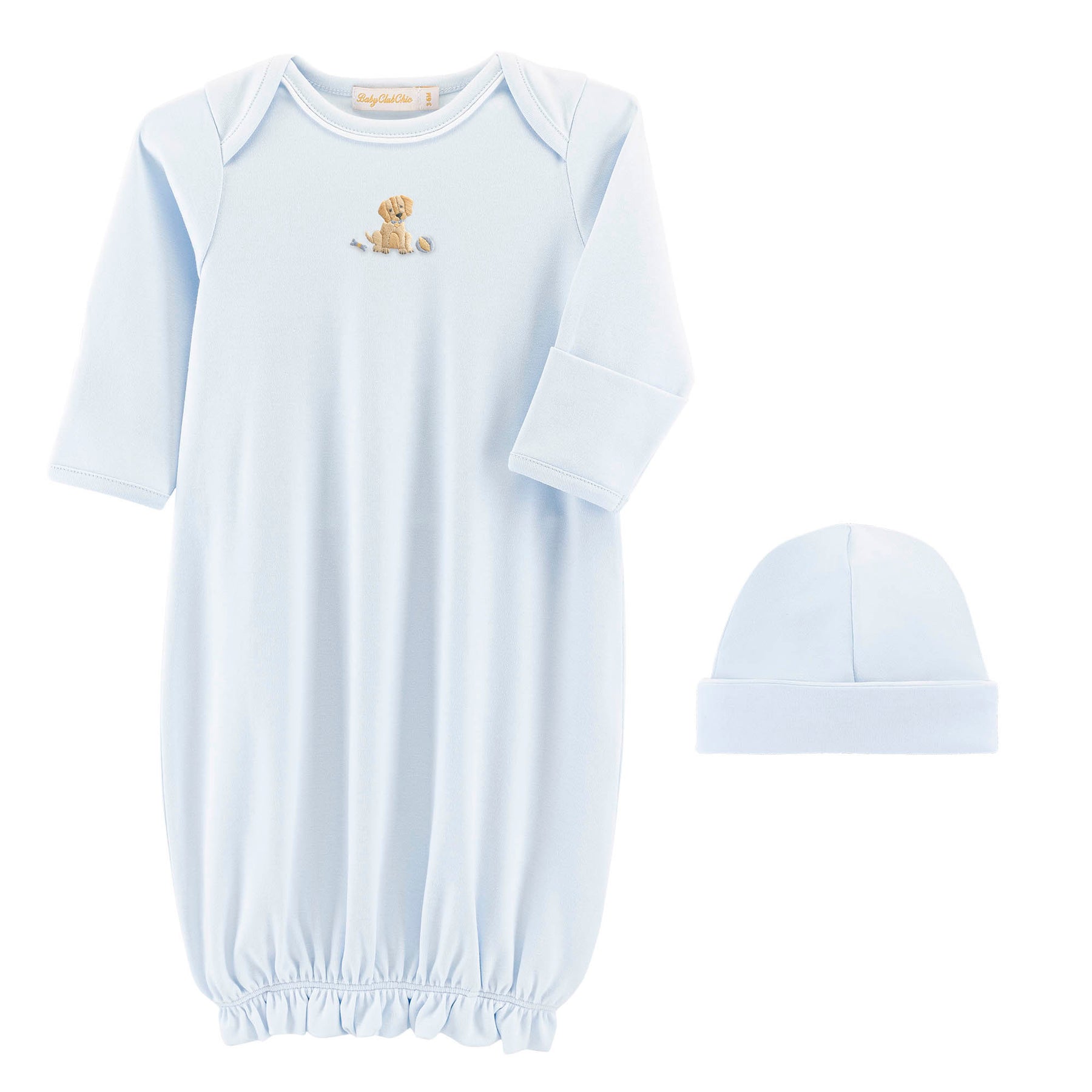 Good Puppy - Boy Gown With Pipping Trim & Hat Set