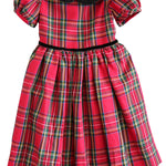 Susanne Lively red holiday plaid dress with black velvet Peter Pan collar, puff sleeves and velvet waist trim