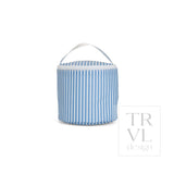 TRVL reusable snack bag in Pimlico Stripe Chambray, a soft blue striped coated fabric