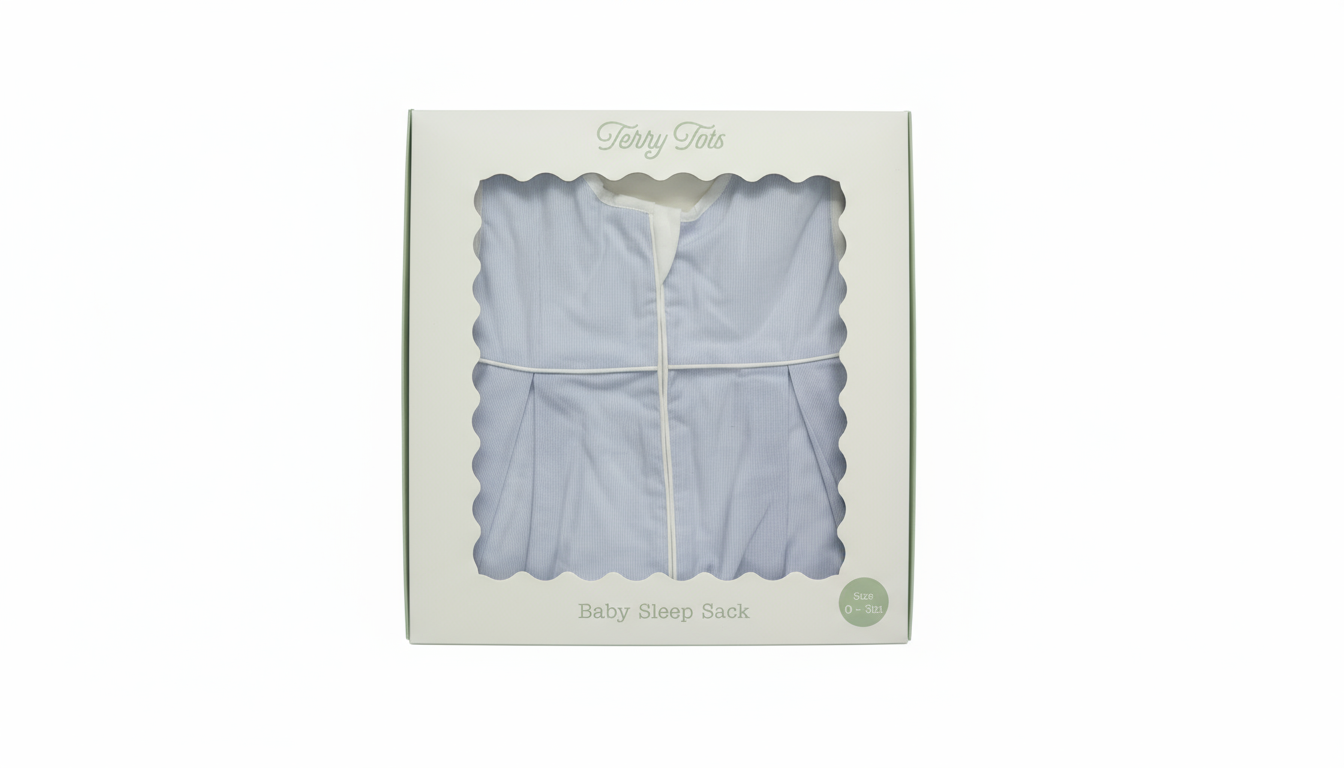 Terry Tots blue stripe sleep sack in gift packaging