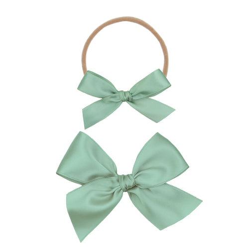 Satin Bow Alligator Clip - Sage