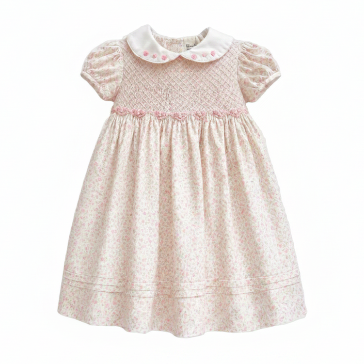 Sarah Louise Ditsy Floral Hand Smocked Dress - Pink