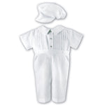 Sarah Louise Simple Linen Christening Romper with Hat 002243