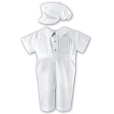 Sarah Louise Simple Linen Christening Romper with Hat 002243