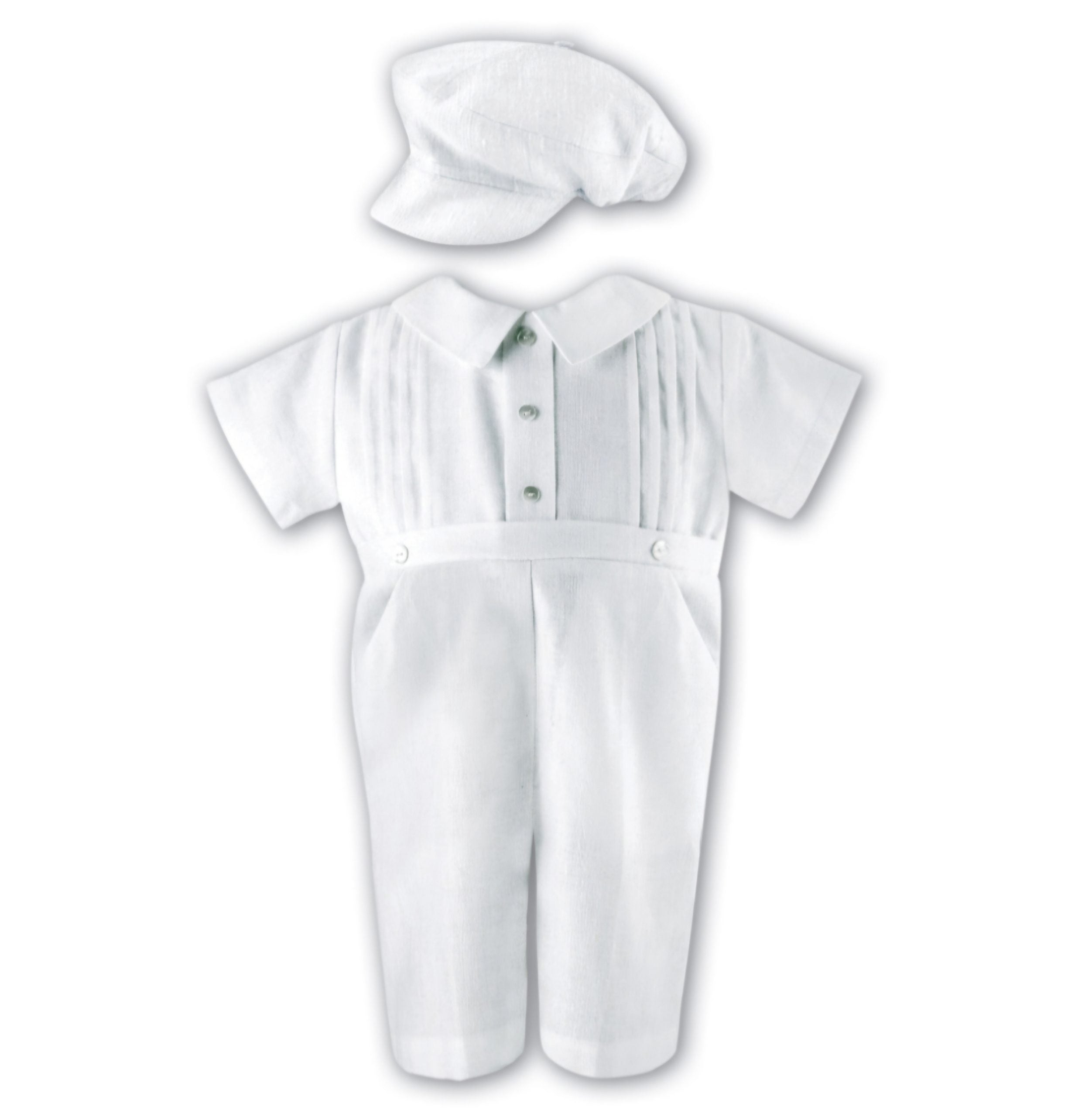 Sarah Louise Simple Linen Christening Romper with Hat 002243