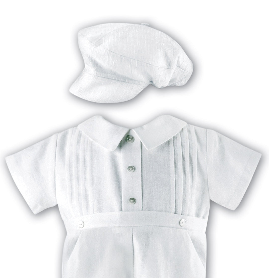Sarah Louise Simple Linen Christening Romper with Hat 002243