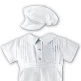 Sarah Louise Simple Linen Christening Romper with Hat 002243