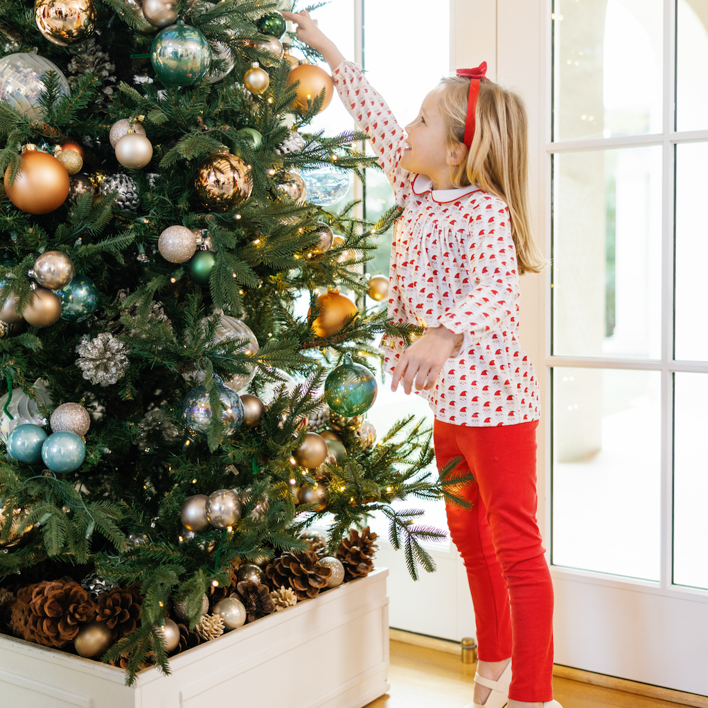 Morgan Whimsical Santa legging set styled for the holidays