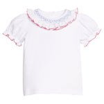 Short Sleeve Smocked Madeline Blouse - Blue / Red
