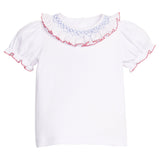 Short Sleeve Smocked Madeline Blouse - Blue / Red