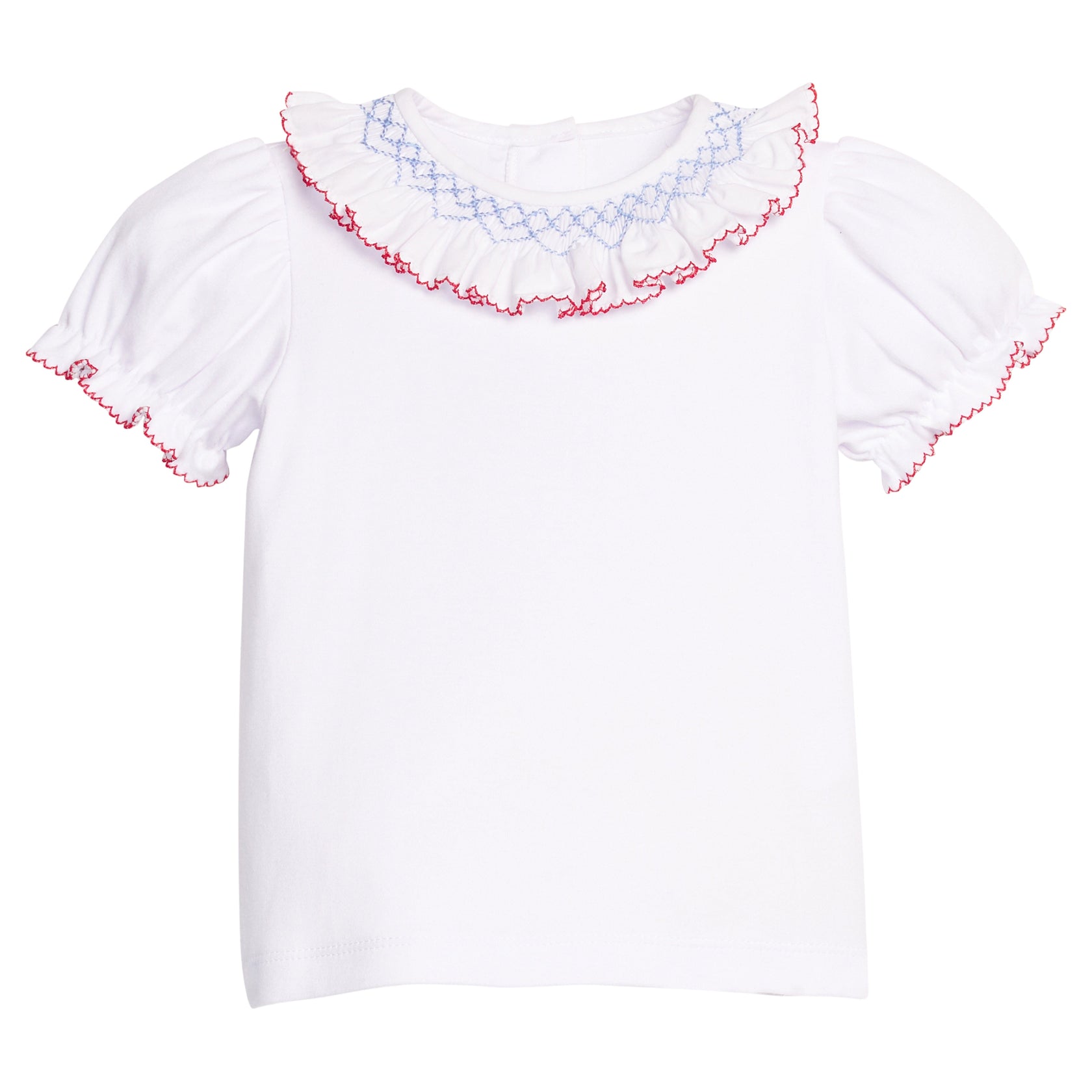 Short Sleeve Smocked Madeline Blouse - Blue / Red