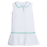 Sleeveless Polo Dress - White with Green