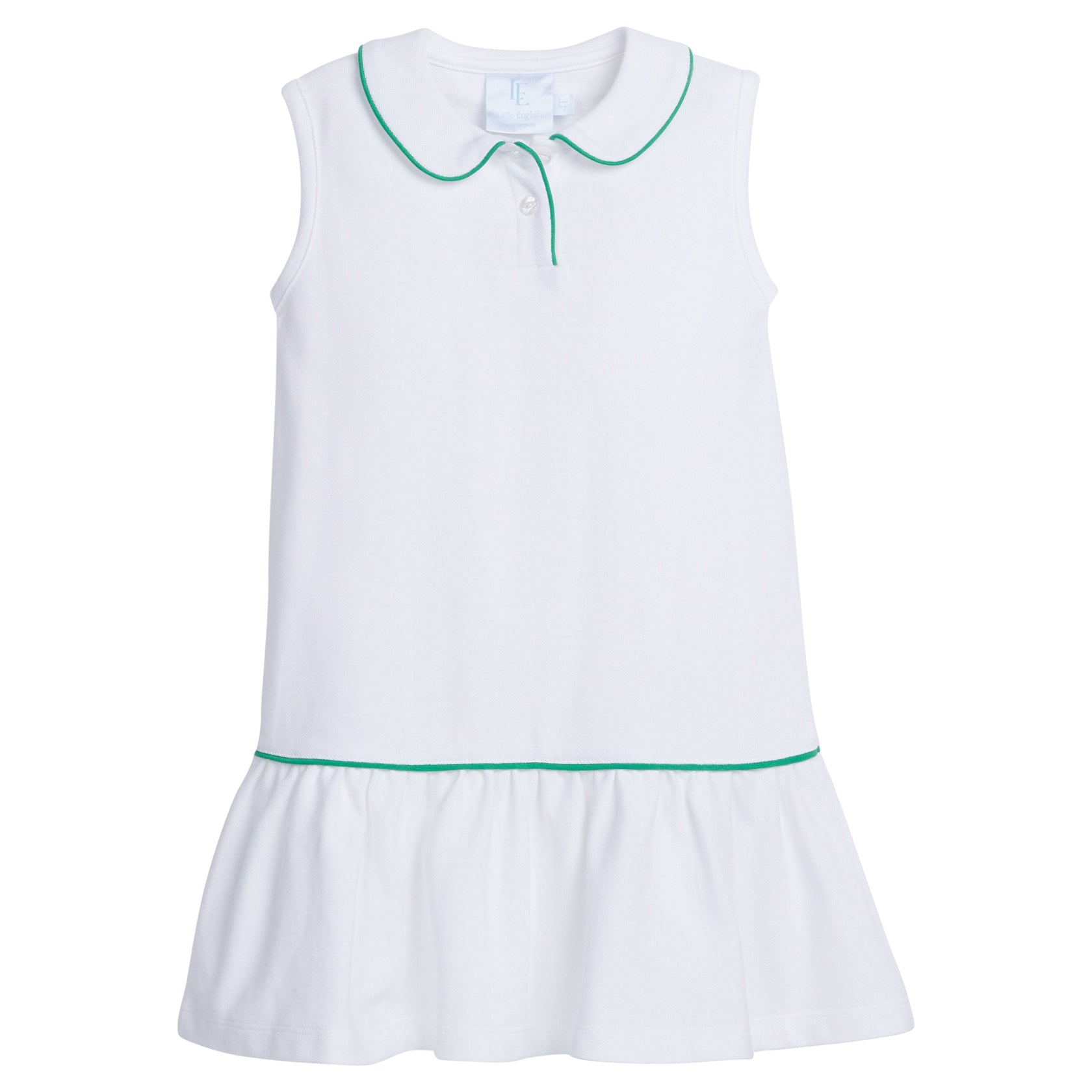 Sleeveless Polo Dress - White with Green
