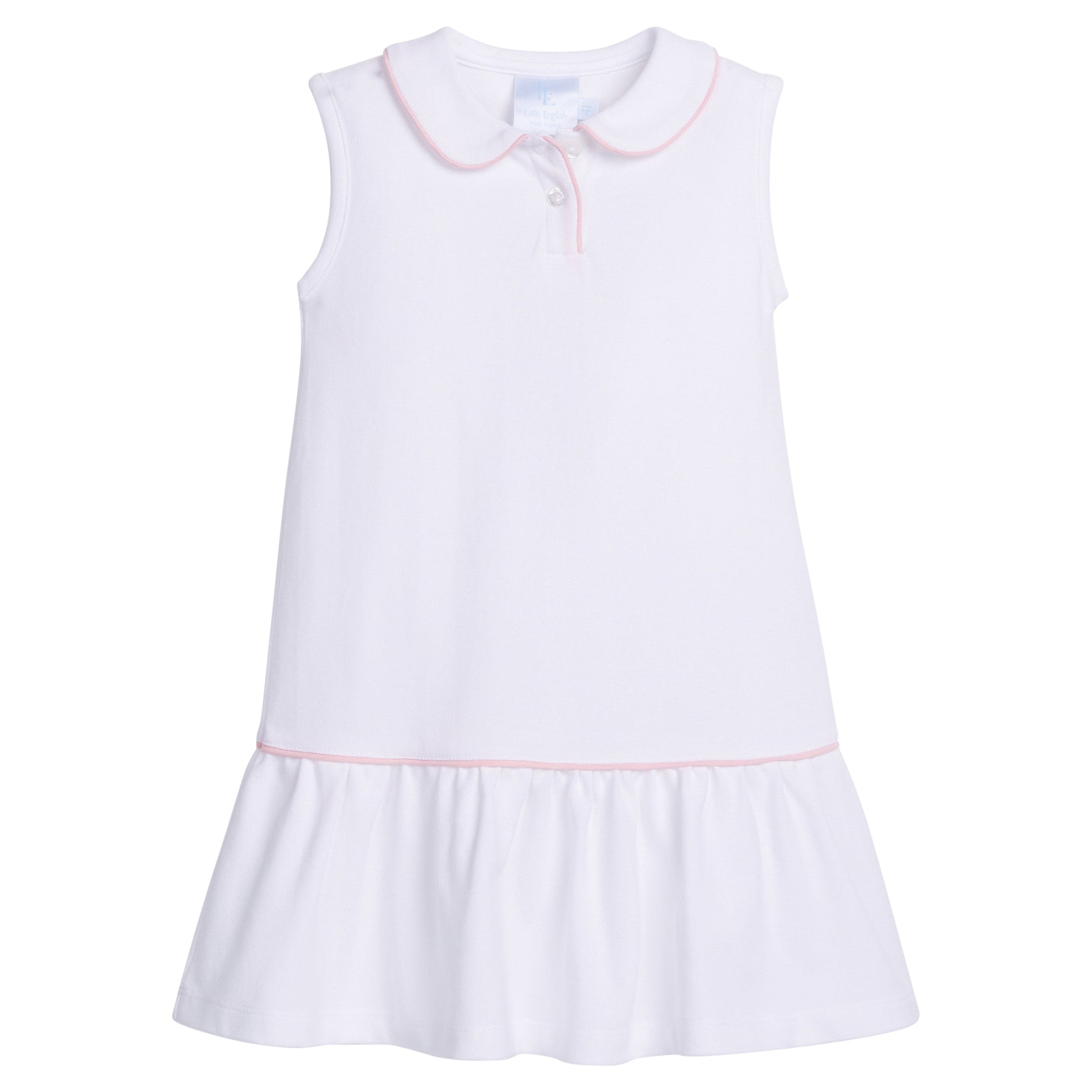Sleeveless Polo Dress - White with Light Pink