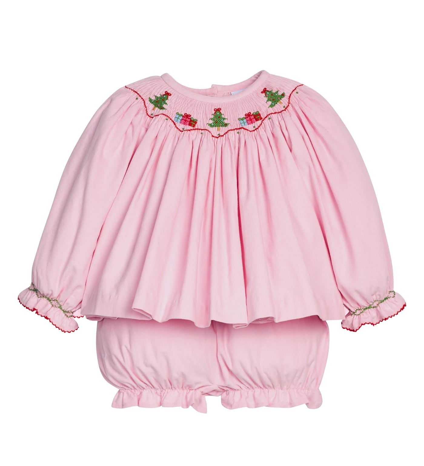 Little English Smocked Bishop Bloomer Set - Holly Days