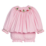 Little English Smocked Bishop Bloomer Set - Holly Days